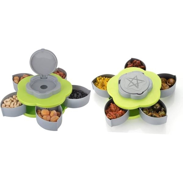 Smart Candy Box, Rotating Dry Fruit Box ,Snacks Storage Box Flower Candy Box Serving Rotating Tray Dry Fruit Candy Chocolate 5 Compartments Masala Box for Home Kitchen - Image 5