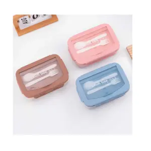 900ml Sealed Four Sided Buckle Lunch Box Easy to Carry Fork Spoon Independent Dipping Tray