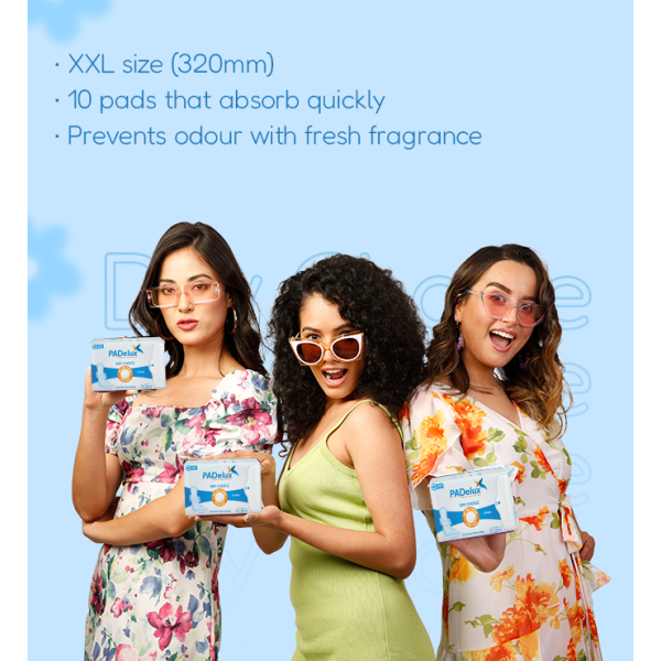 PADelux Antibacterial Sanitary pads Dry Choice 320 mm XL-10 Pads (pack of 6) - Image 3