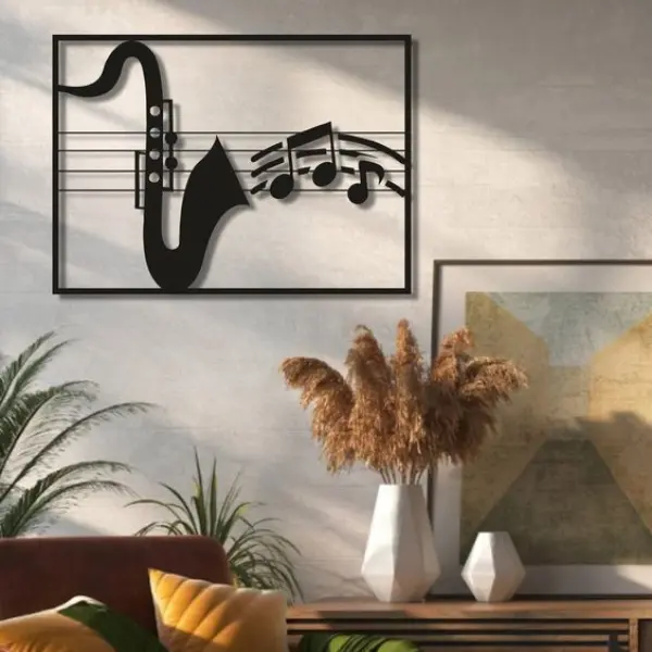 Music Wooden Canvas Modern Wall Art Decor In Black (2ft) - Image 4