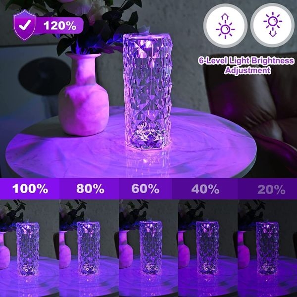 NepLiving Crystal Table Lamp Touch Control, Endless Rose Diamond Lamp RGB Colour Changing Remote Controlled - Image 2