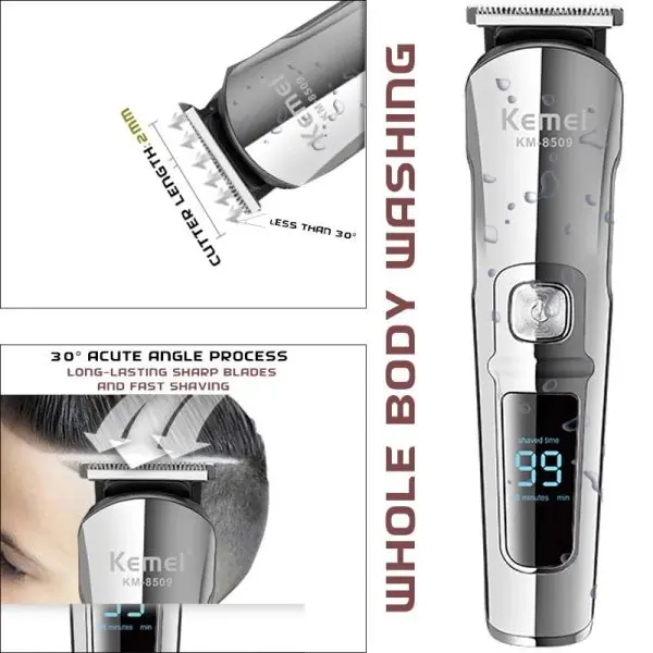 Kemei-KM8509 Waterproof USB Rechargeable Hair Clipper Men Cordless Hair Trimmer Hair Cutting Grooming - Image 3