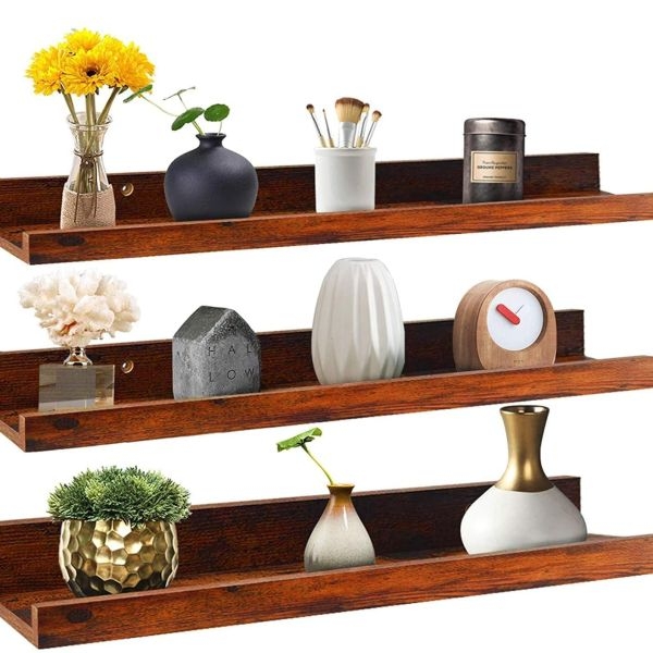 3PC Floating Wall Mount Shelves Living Room & Bedroom Wall Decoration, Multipurpose Shelf in Brown (2ft) - Image 6