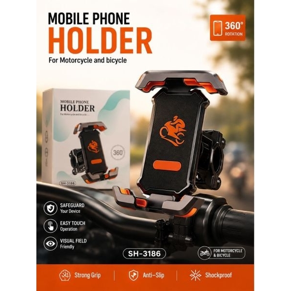 360° Rotating Motorcycle & Bicycle Mobile Phone Holder | Anti-Slip Shockproof Bike Phone Mount - Image 2