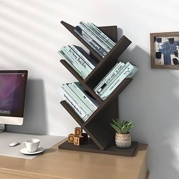 Bookshelf Desk Creative Study Bookcase Tree Shaped Furniture Decor Book Rack Multi-Grid Storage Wooden Display Shelf - Image 2