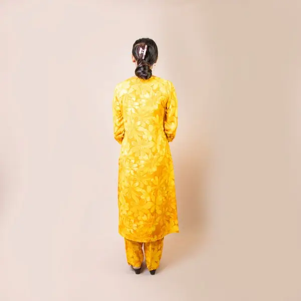 Bisesh Creation Yellow Single Button Umbrella Kurtha Pant Set Printed For Women - Image 2