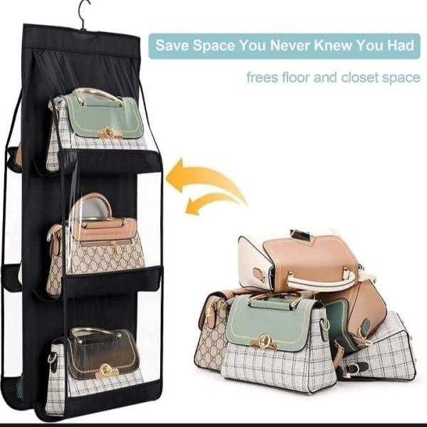 Clear Purse Bag Storage Holder Wardrobe Closet Space Saving 6 Pockets Pouch Hanging Hand Bags Organizer - Image 3