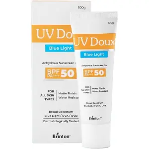 UV Doux Blue Light Sunscreen Protection Gel SPF 50 PA+++ | (100g) | For Men & Women | UVA/UVB Protection | Matte Finish & Water Resistant | For All Skin Types