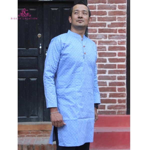 Bisesh Creation Dim Blue Paper Cotton Printed Kurta For Men - Image 3