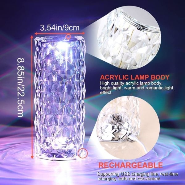 NepLiving Crystal Table Lamp Touch Control, Endless Rose Diamond Lamp RGB Colour Changing Remote Controlled - Image 5