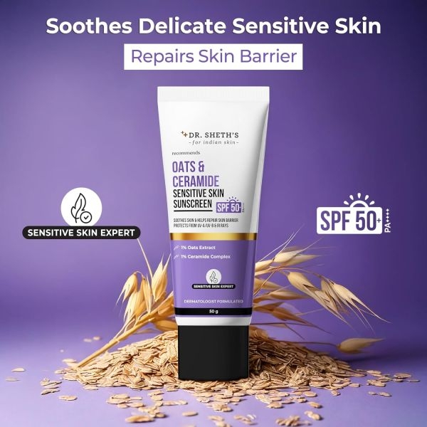 Dr. Sheth's Oats & Ceramide Spf 50+ Pa++++ | Oil-Free Sunscreen For Sensitive Skin 50g - Image 2