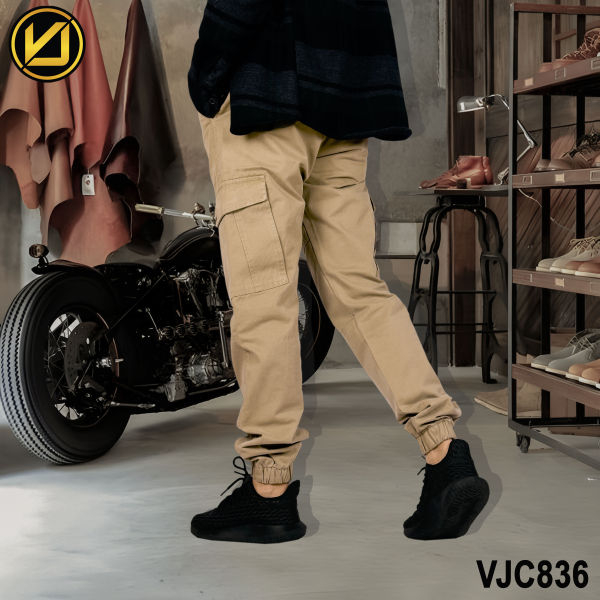 VIRJEANS (VJC836) Cargo Box Joggers 6 Pocket Pant For Men-Khaki - Image 4
