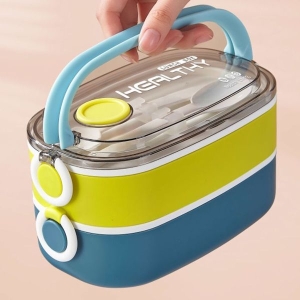 Double Layer Lunch Box Portable Microwave Bento Box Large Capacity Leakproof Food Container with Cutlery Set for Back To School