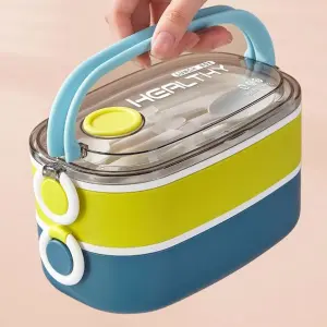 Double Layer Lunch Box Portable Microwave Bento Box Large Capacity Leakproof Food Container with Cutlery Set for Back To School