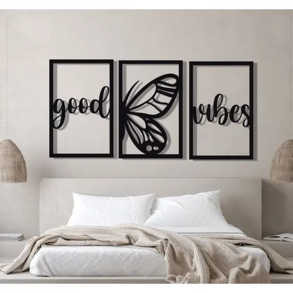 Good Vibes Aesthetic Wooden Wall Canvas Beautiful Wall Decor Ideal Size (3ft) in Black - Image 3