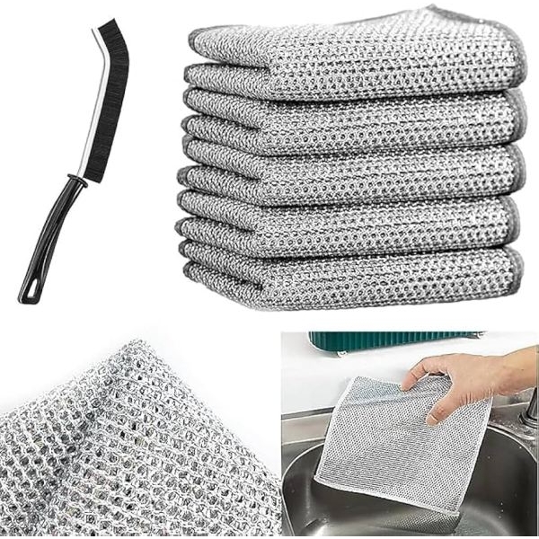Pack of 5 Multipurpose Wire Dishwashing Rags for Wet and Dry Stainless Steel Scrubber for Utensils Non-Scratch Wire Dishcloth for Washing Dishes Sinks Counters Easy Rinsing Machine Washable - Image 2