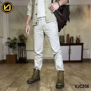 VIRJEANS (VJC856) Stretchable Cotton Straight Pant For Men- Off-white