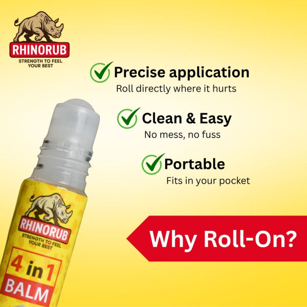 RhinoRub 4 in 1 Roll-On 6ml - Muscle Pain, Joint Stiffness, Headache, Cold and Congestion - Image 2