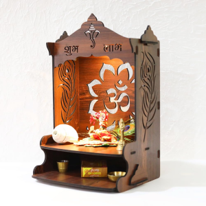 Mayur Pooja Mandir for Office and Home | Ideal Size for Small Frames Pooja Stand Wall Mount | Wooden Puja Mandir for Office Cafe Home Wall Mounted in Brown