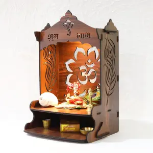 Mayur Pooja Mandir for Office and Home | Ideal Size for Small Frames Pooja Stand Wall Mount | Wooden Puja Mandir for Office Cafe Home Wall Mounted in Brown