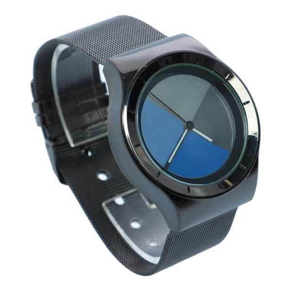 Blue And Black Color Unisex Dial Stainless Steel Metal Strap Watch - Image 3