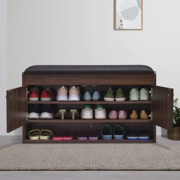 Comfy Footsie l Engineered SFSSSt, Comfortable Closed Shoe Cabinet for Home and Office (2 Door, 15 Pair, Dark Walnut) - Image 2