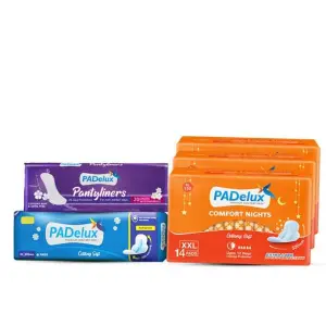 Padelux Combo Pack Of Pantyliners 155Mm + Sanitary Pads Comfort Nights Xxl 320 Mm (Set Of 3) + Sanitary Pads Cottony Soft Xl 280 Mm