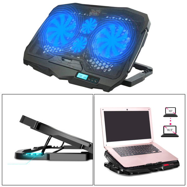 Laptop Cooling Pad 4 Fans Adjustable 10 Inch to 17 Inch Notebook Cooler, Blue Light, S18 For Any Laptop Speed Control Button - Image 5