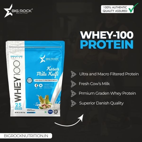 Bigrock Nutrition Whey 100 Whey Protein 33 Serving 1 kg, 2.2 Lbs(Pista Kulfi Flavour) - Image 4