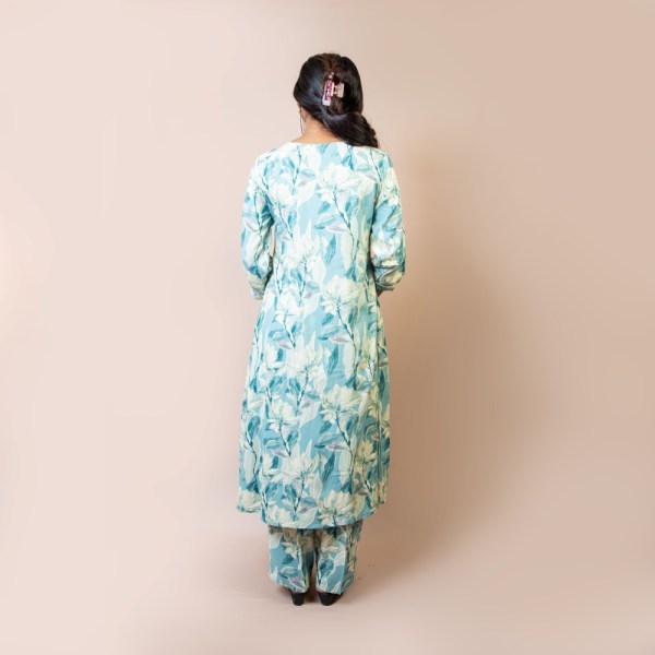 Bisesh Creation Skyblue Single Button Umbrella Kurtha Pant Set Printed For Women - Image 2