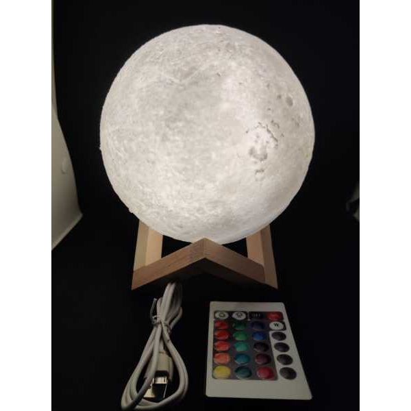 3D Print Moon Lamp , Charging 3-Color Changing Led Energy-Saving Night Light Wooden Holder Base - Image 2