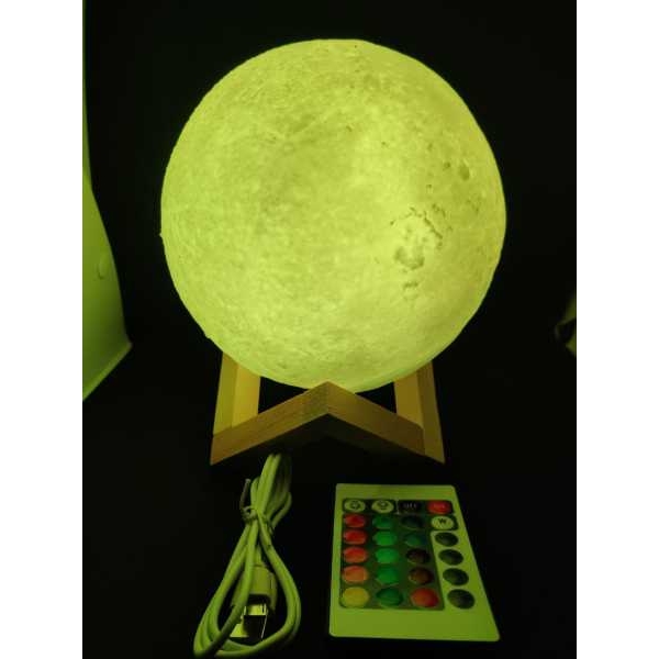 3D Print Moon Lamp , Charging 3-Color Changing Led Energy-Saving Night Light Wooden Holder Base - Image 3