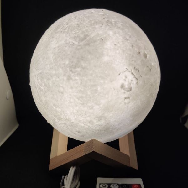 3D Print Moon Lamp , Charging 3-Color Changing Led Energy-Saving Night Light Wooden Holder Base - Image 4