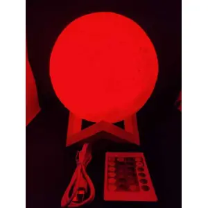 3D Print Moon Lamp , Charging 3-Color Changing Led Energy-Saving Night Light Wooden Holder Base