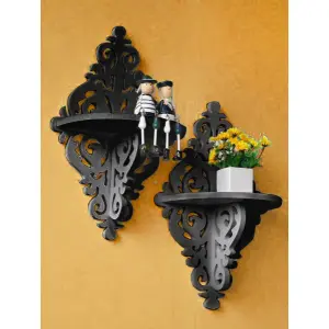 Designer Wooden Wall Shelf, Ledge for Wall Decoration Or Key Holder (2 pcs)
