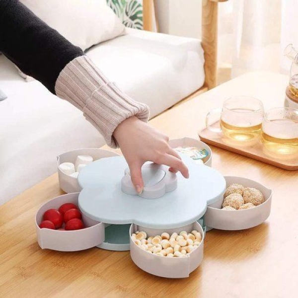 Smart Candy Box, Rotating Dry Fruit Box ,Snacks Storage Box Flower Candy Box Serving Rotating Tray Dry Fruit Candy Chocolate 5 Compartments Masala Box for Home Kitchen - Image 3