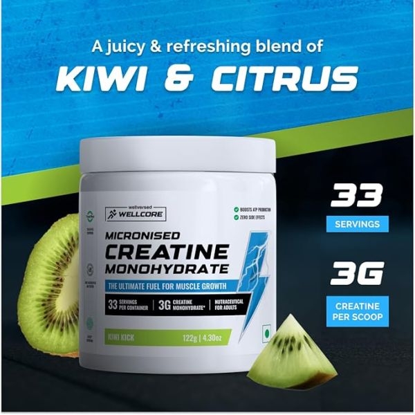 Wellcore Pure Micronised Creatine Monohydrate Kiwi Kick (122g, 33 servings) - Image 2