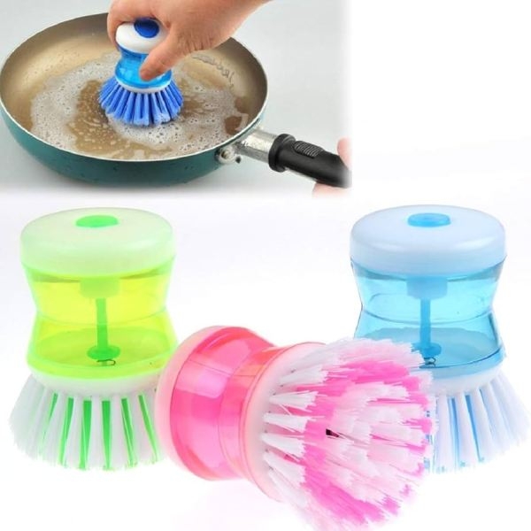 Dish/Washbasin Plastic Cleaning Brush with Liquid Soap Dispenser, Multicolour (pack of 1) - Image 3