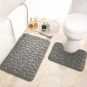 Bath Mat Set 2 Piece, Bathroom Rugs and U-Shaped Toilet Mats Set, Non-Slip, Absorbent, Quick Drying Memory Foam Bath Mat Set Machine Washable, Suitable for Tub, Shower and Bath Room
