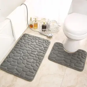 Bath Mat Set 2 Piece, Bathroom Rugs and U-Shaped Toilet Mats Set, Non-Slip, Absorbent, Quick Drying Memory Foam Bath Mat Set Machine Washable, Suitable for Tub, Shower and Bath Room