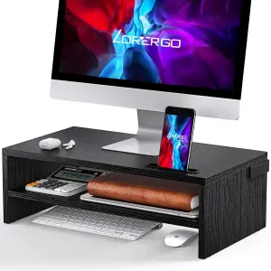 Ressence Monitor Stand, 2 Tier Tabletop Computer Riser with Cellphone Holder & Storage Space, Ergonomic Design with Cable Management for Home & Office