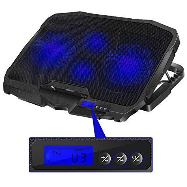 Laptop Cooling Pad 4 Fans Adjustable 10 Inch to 17 Inch Notebook Cooler, Blue Light, S18 For Any Laptop Speed Control Button - Image 3