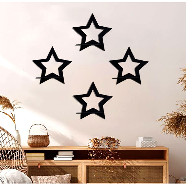 Ressence Star Shelf Wooden Beautiful Aesthetic Design Wall Decor Art and Shelf Rack In Black Pack Of 4 Pc - Image 2