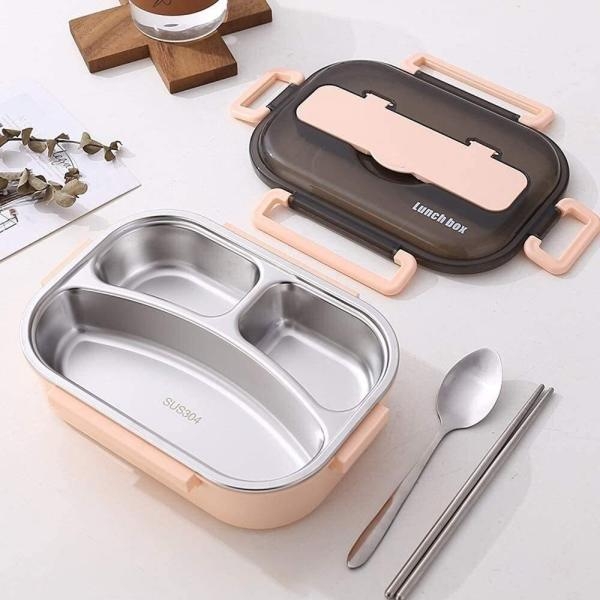 Stainless Steel Insulated Lunch Box With Compartments, Large Size 3 Compartments With Soup Bowl Spoon Fork - Image 5