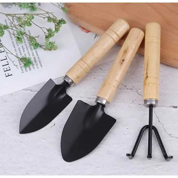 3Pcs Mini Garden Tools Set Small Size | Mini Gardening Tool With Easy Grip Wooden Handle - 3 Pieces | Gardening Essential Tools - Image 3