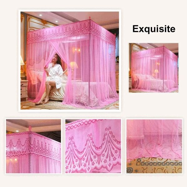 4 Corner Mosquito Net Bed | Embroidered Mosquito Net With Stand | Raja Jhul (King Size) - Image 2