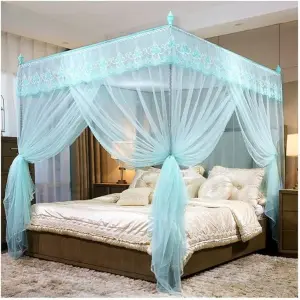 4 Corner Mosquito Net Bed | Embroidered Mosquito Net With Stand | Raja Jhul (King Size)