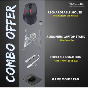 4-in-1 Premium Tech Combo: Wireless/BT Mouse