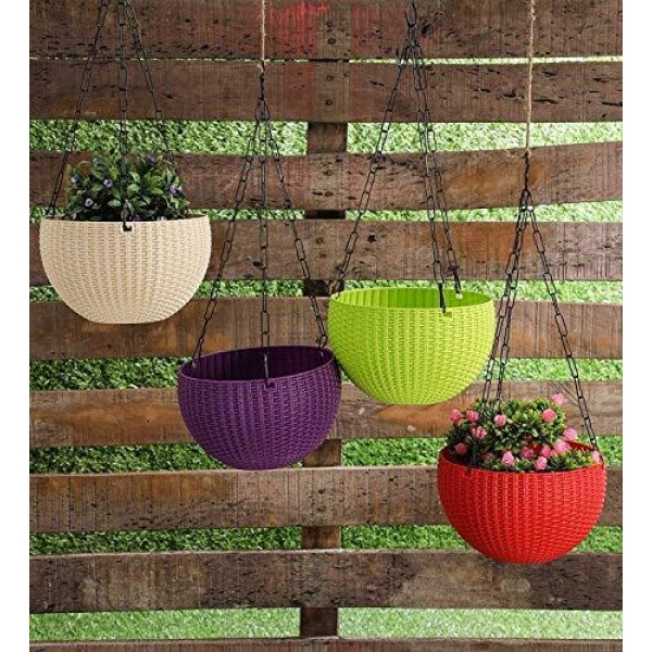 5pcs 8 Inch Euro Multicolor Hooked Hanging Flower Pot / Hanging Basket ( Large Size ) - Flower Pots | - Image 2