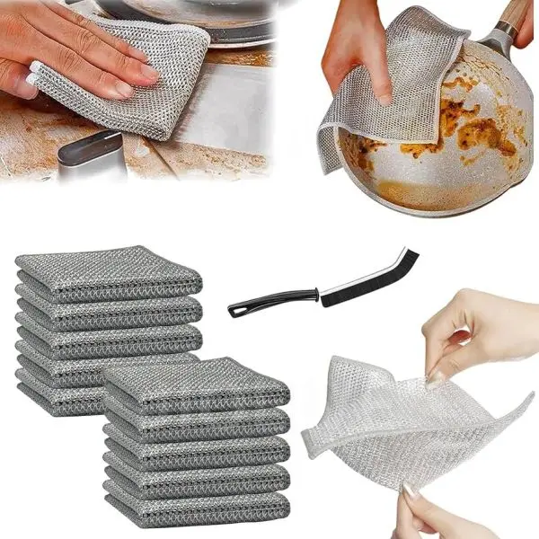 Pack of 5 Multipurpose Wire Dishwashing Rags for Wet and Dry Stainless Steel Scrubber for Utensils Non-Scratch Wire Dishcloth for Washing Dishes Sinks Counters Easy Rinsing Machine Washable - Image 3
